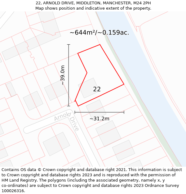 22, ARNOLD DRIVE, MIDDLETON, MANCHESTER, M24 2PH: Plot and title map