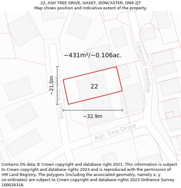 22, ASH TREE DRIVE, HAXEY, DONCASTER, DN9 2JT: Plot and title map