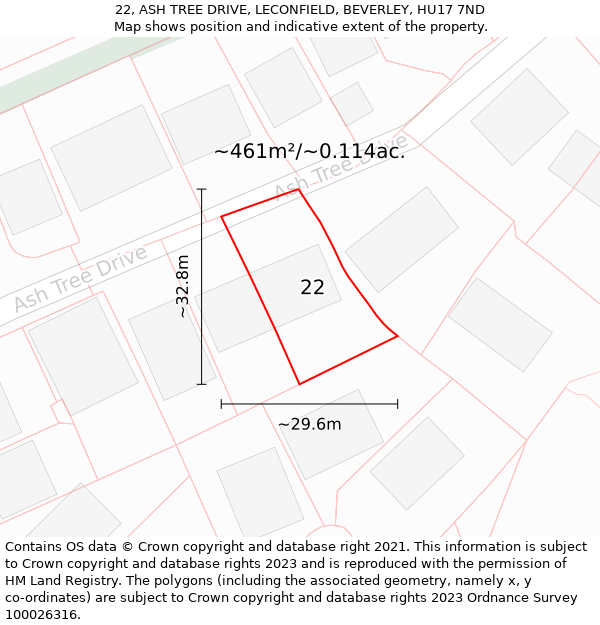 22, ASH TREE DRIVE, LECONFIELD, BEVERLEY, HU17 7ND: Plot and title map