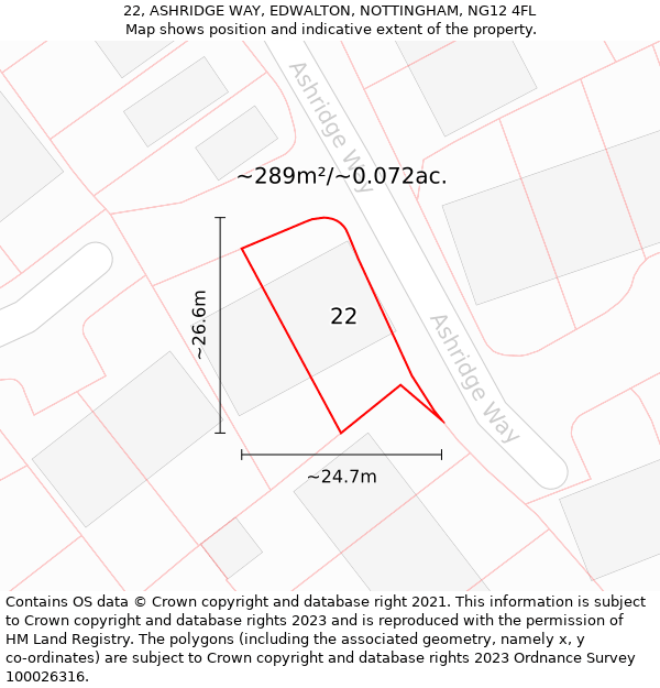22, ASHRIDGE WAY, EDWALTON, NOTTINGHAM, NG12 4FL: Plot and title map