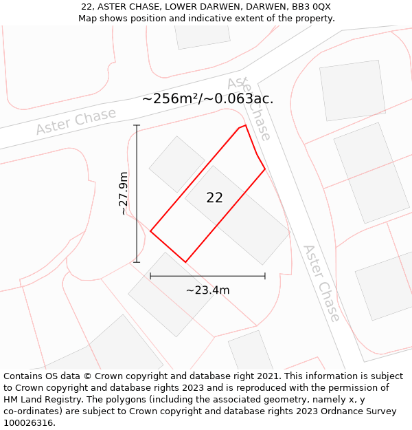 22, ASTER CHASE, LOWER DARWEN, DARWEN, BB3 0QX: Plot and title map