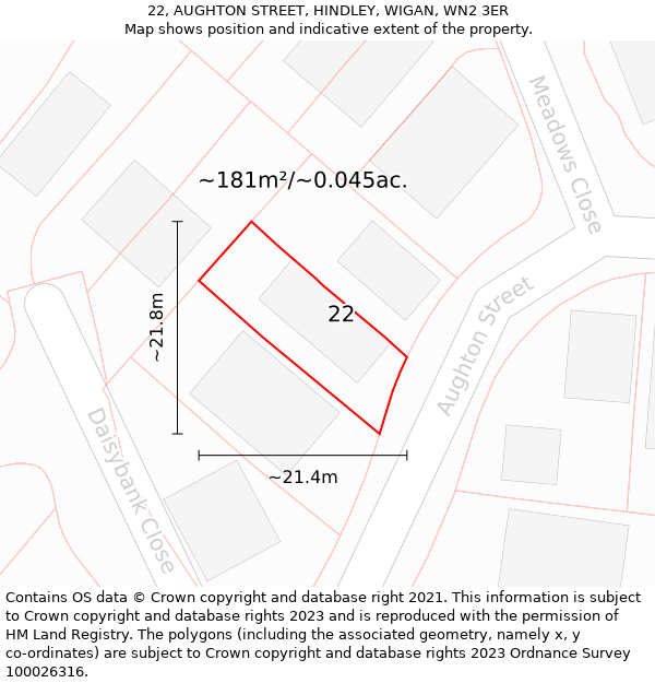 22, AUGHTON STREET, HINDLEY, WIGAN, WN2 3ER: Plot and title map