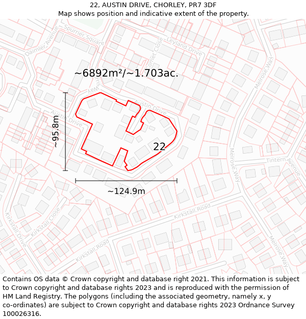 22, AUSTIN DRIVE, CHORLEY, PR7 3DF: Plot and title map