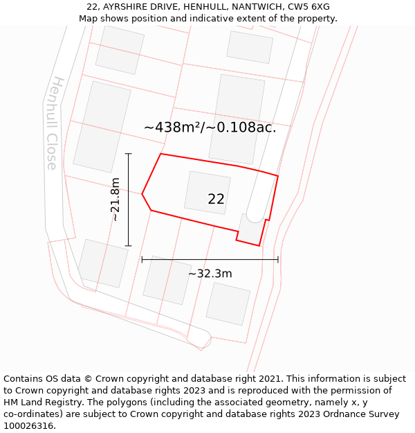 22, AYRSHIRE DRIVE, HENHULL, NANTWICH, CW5 6XG: Plot and title map