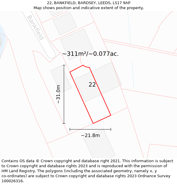 22, BANKFIELD, BARDSEY, LEEDS, LS17 9AP: Plot and title map