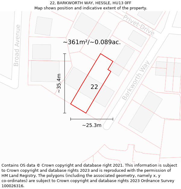 22, BARKWORTH WAY, HESSLE, HU13 0FF: Plot and title map