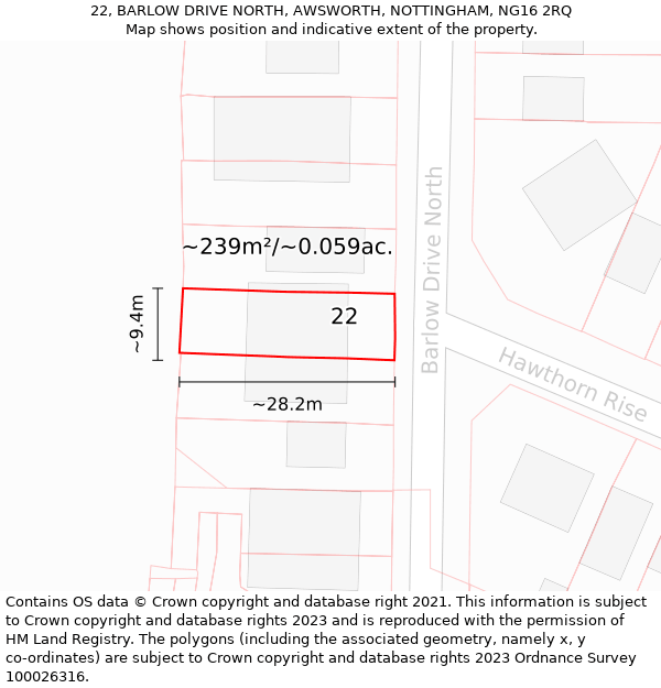 22, BARLOW DRIVE NORTH, AWSWORTH, NOTTINGHAM, NG16 2RQ: Plot and title map