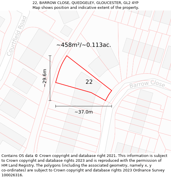 22, BARROW CLOSE, QUEDGELEY, GLOUCESTER, GL2 4YP: Plot and title map