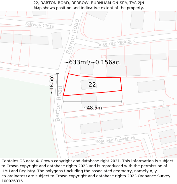 22, BARTON ROAD, BERROW, BURNHAM-ON-SEA, TA8 2JN: Plot and title map