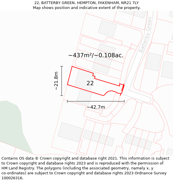 22, BATTERBY GREEN, HEMPTON, FAKENHAM, NR21 7LY: Plot and title map