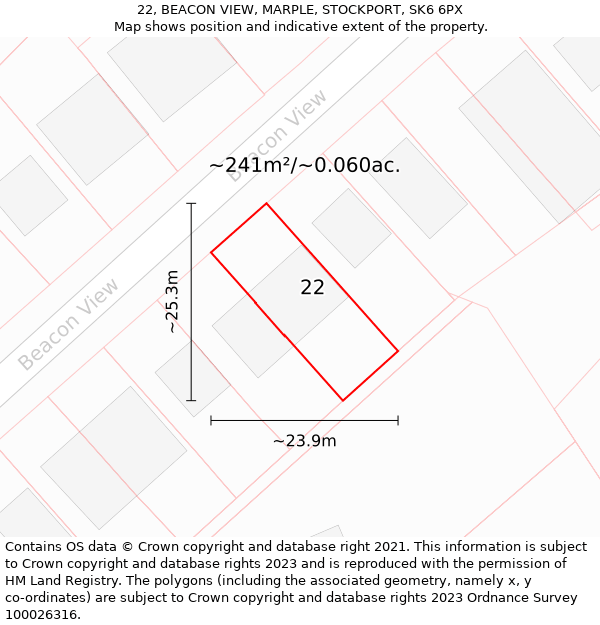 22, BEACON VIEW, MARPLE, STOCKPORT, SK6 6PX: Plot and title map