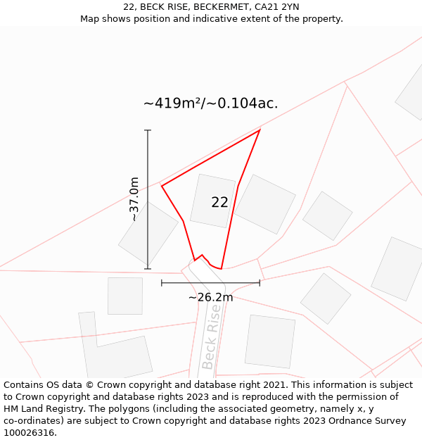 22, BECK RISE, BECKERMET, CA21 2YN: Plot and title map