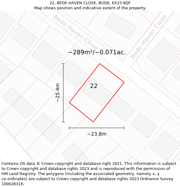 22, BEDE HAVEN CLOSE, BUDE, EX23 8QF: Plot and title map