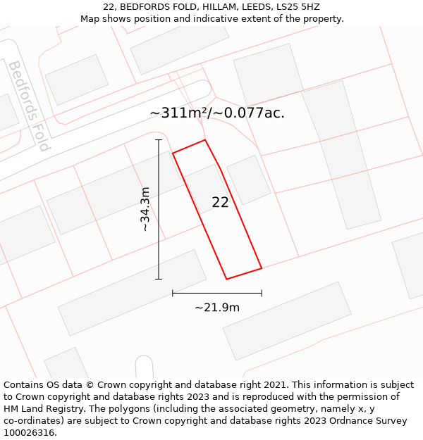 22, BEDFORDS FOLD, HILLAM, LEEDS, LS25 5HZ: Plot and title map