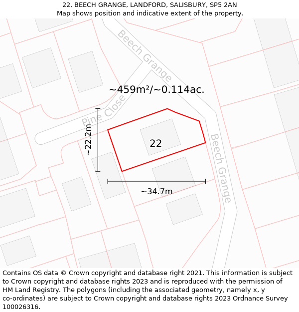 22, BEECH GRANGE, LANDFORD, SALISBURY, SP5 2AN: Plot and title map