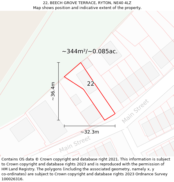 22, BEECH GROVE TERRACE, RYTON, NE40 4LZ: Plot and title map