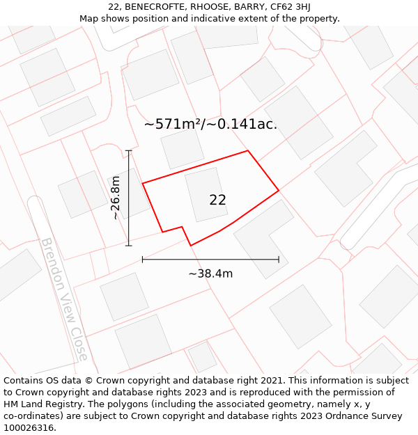 22, BENECROFTE, RHOOSE, BARRY, CF62 3HJ: Plot and title map