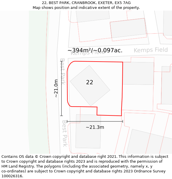 22, BEST PARK, CRANBROOK, EXETER, EX5 7AG: Plot and title map