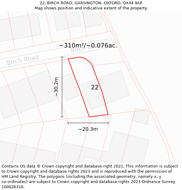 22, BIRCH ROAD, GARSINGTON, OXFORD, OX44 9AP: Plot and title map