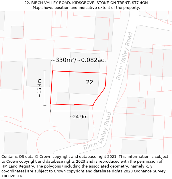 22, BIRCH VALLEY ROAD, KIDSGROVE, STOKE-ON-TRENT, ST7 4GN: Plot and title map