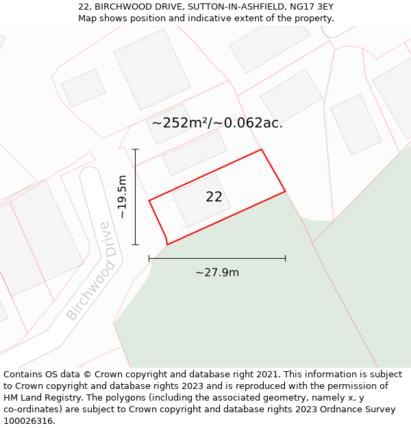 22, BIRCHWOOD DRIVE, SUTTON-IN-ASHFIELD, NG17 3EY: Plot and title map