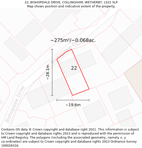 22, BISHOPDALE DRIVE, COLLINGHAM, WETHERBY, LS22 5LP: Plot and title map