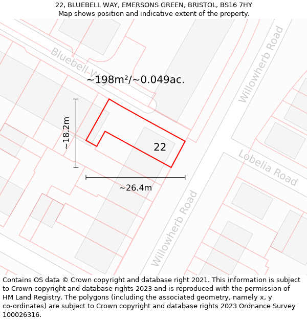 22, BLUEBELL WAY, EMERSONS GREEN, BRISTOL, BS16 7HY: Plot and title map