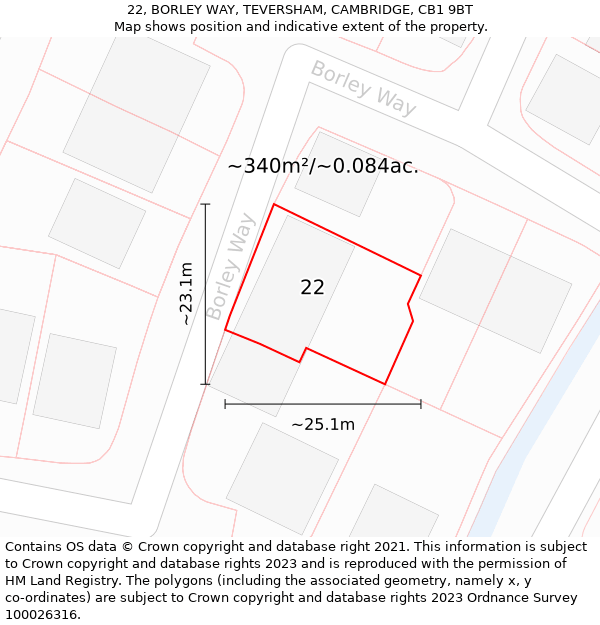 22, BORLEY WAY, TEVERSHAM, CAMBRIDGE, CB1 9BT: Plot and title map