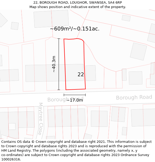 22, BOROUGH ROAD, LOUGHOR, SWANSEA, SA4 6RP: Plot and title map