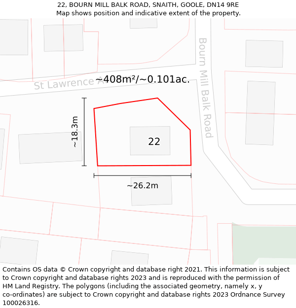 22, BOURN MILL BALK ROAD, SNAITH, GOOLE, DN14 9RE: Plot and title map