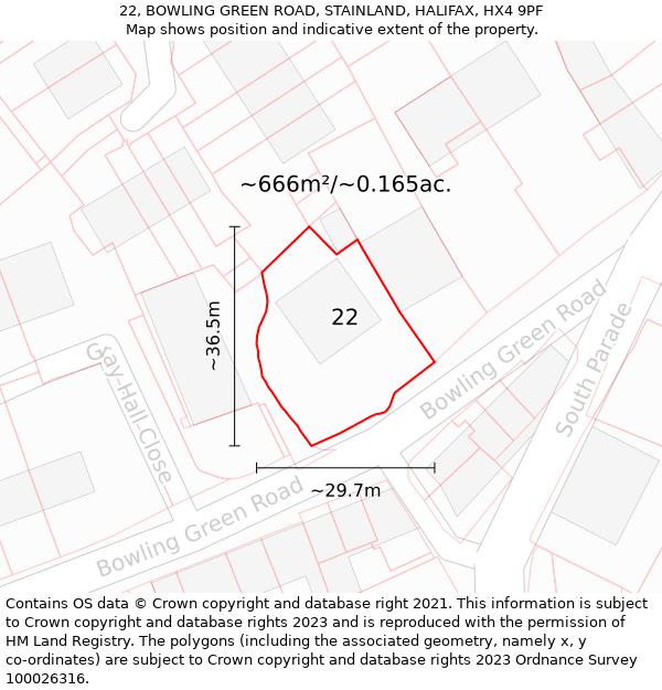 22, BOWLING GREEN ROAD, STAINLAND, HALIFAX, HX4 9PF: Plot and title map