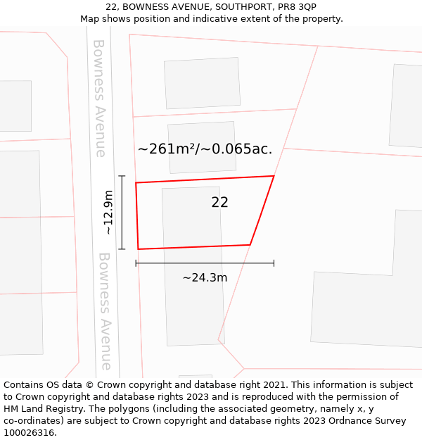 22, BOWNESS AVENUE, SOUTHPORT, PR8 3QP: Plot and title map