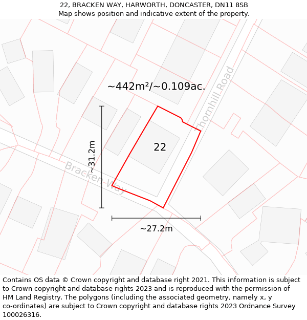 22, BRACKEN WAY, HARWORTH, DONCASTER, DN11 8SB: Plot and title map