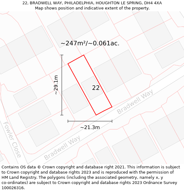 22, BRADWELL WAY, PHILADELPHIA, HOUGHTON LE SPRING, DH4 4XA: Plot and title map