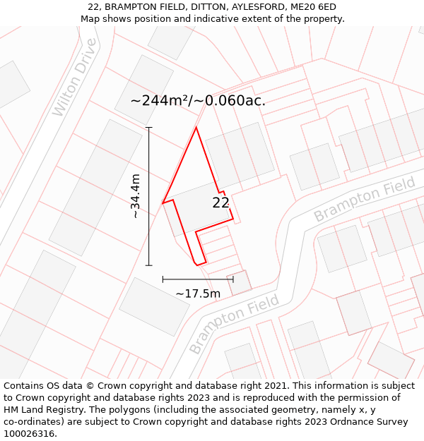 22, BRAMPTON FIELD, DITTON, AYLESFORD, ME20 6ED: Plot and title map