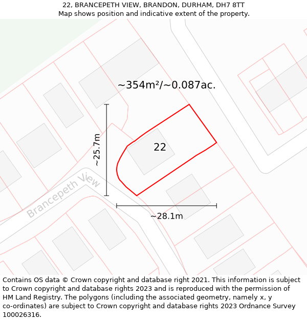 22, BRANCEPETH VIEW, BRANDON, DURHAM, DH7 8TT: Plot and title map