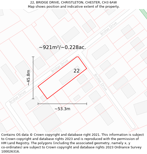 22, BRIDGE DRIVE, CHRISTLETON, CHESTER, CH3 6AW: Plot and title map