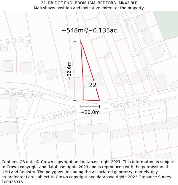 22, BRIDGE END, BROMHAM, BEDFORD, MK43 8LP: Plot and title map