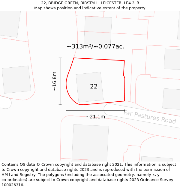 22, BRIDGE GREEN, BIRSTALL, LEICESTER, LE4 3LB: Plot and title map