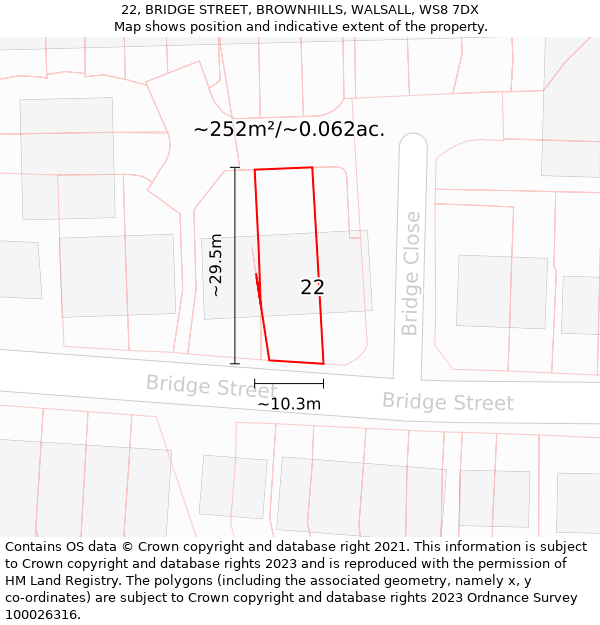 22, BRIDGE STREET, BROWNHILLS, WALSALL, WS8 7DX: Plot and title map