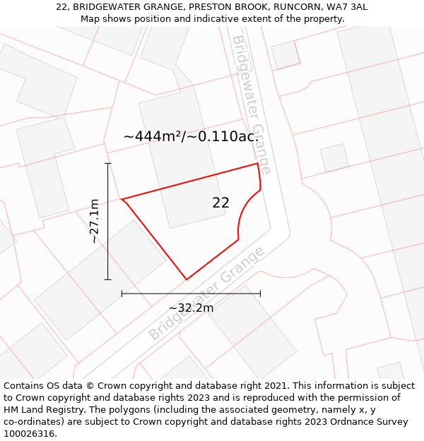 22, BRIDGEWATER GRANGE, PRESTON BROOK, RUNCORN, WA7 3AL: Plot and title map