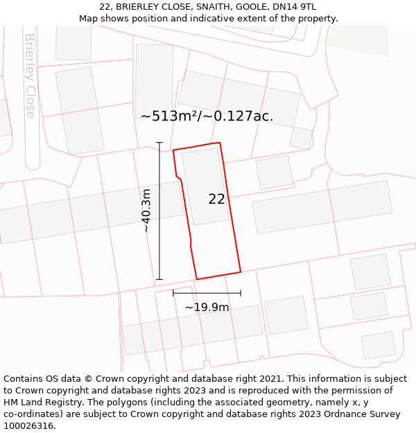 22, BRIERLEY CLOSE, SNAITH, GOOLE, DN14 9TL: Plot and title map