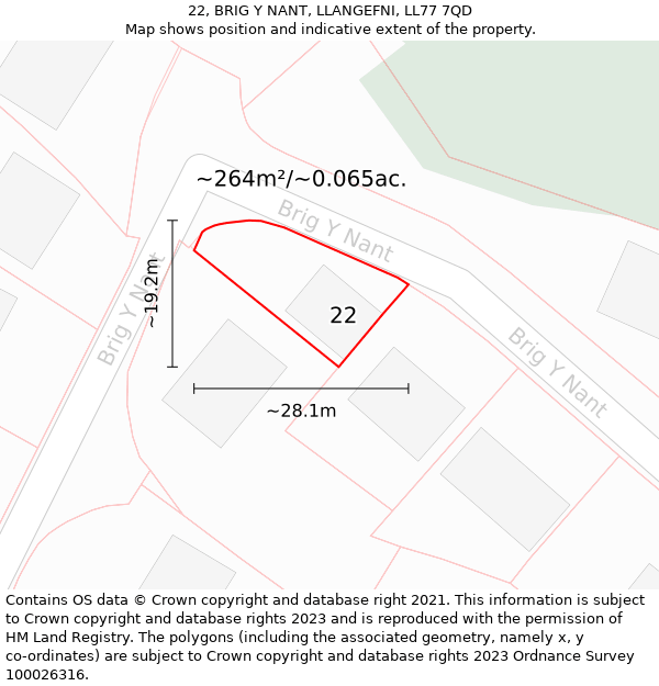 22, BRIG Y NANT, LLANGEFNI, LL77 7QD: Plot and title map