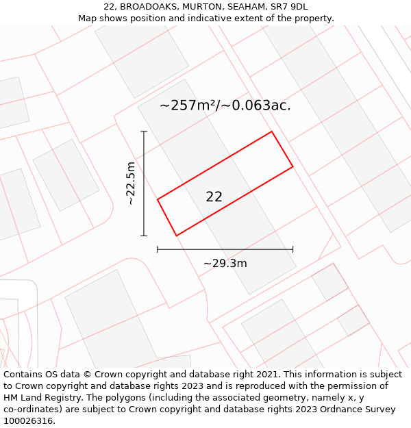 22, BROADOAKS, MURTON, SEAHAM, SR7 9DL: Plot and title map