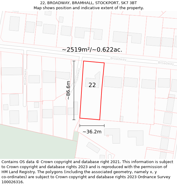 22, BROADWAY, BRAMHALL, STOCKPORT, SK7 3BT: Plot and title map