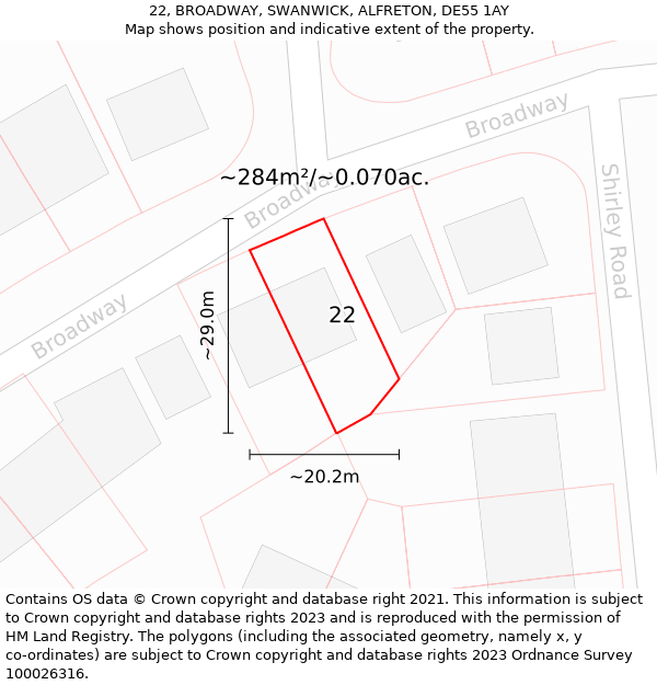 22, BROADWAY, SWANWICK, ALFRETON, DE55 1AY: Plot and title map