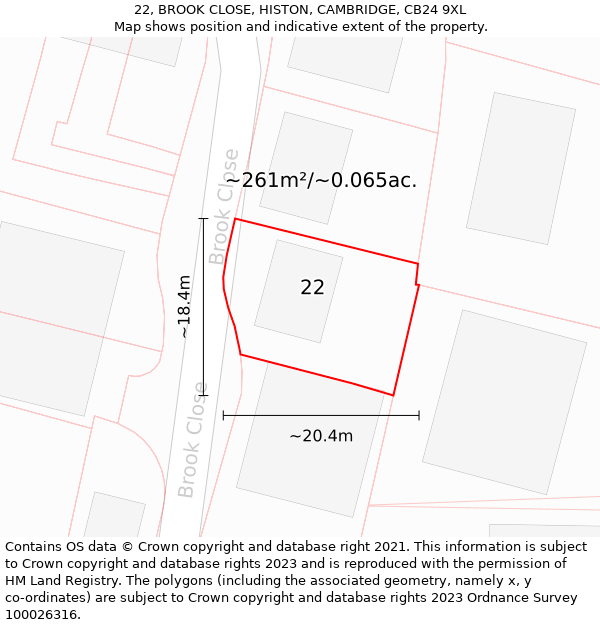 22, BROOK CLOSE, HISTON, CAMBRIDGE, CB24 9XL: Plot and title map