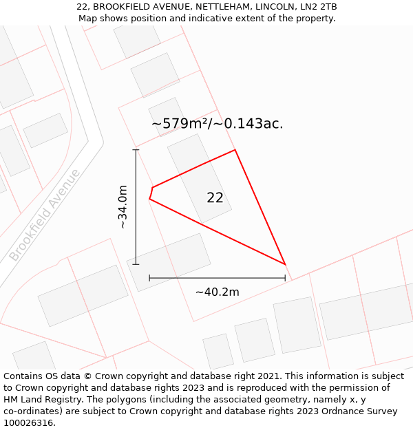 22, BROOKFIELD AVENUE, NETTLEHAM, LINCOLN, LN2 2TB: Plot and title map