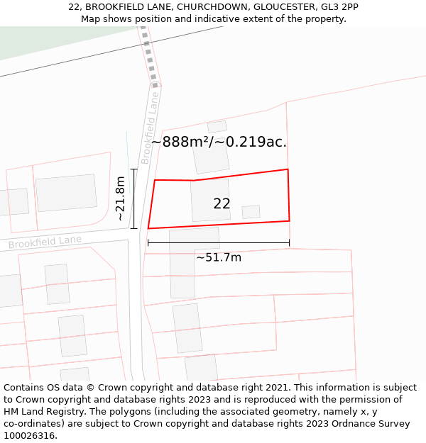 22, BROOKFIELD LANE, CHURCHDOWN, GLOUCESTER, GL3 2PP: Plot and title map