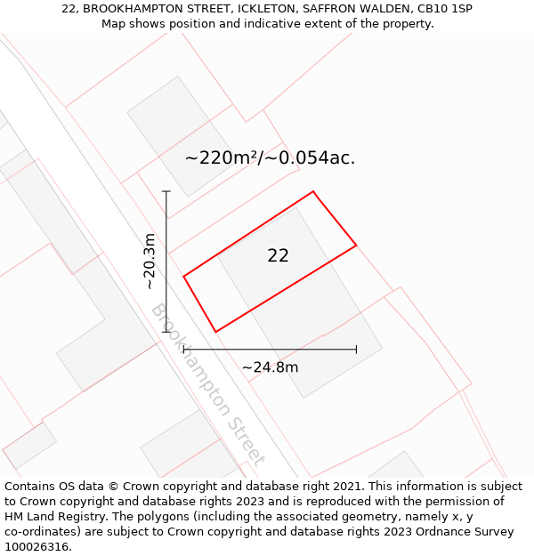 22, BROOKHAMPTON STREET, ICKLETON, SAFFRON WALDEN, CB10 1SP: Plot and title map